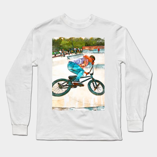 BMX At The Park Silhouette. For BMX Lovers Long Sleeve T-Shirt by ColortrixArt